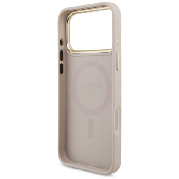 Guess 4G Triangle Logo & Big Strap Metal Buttons MagSafe Case for iPhone 17 Pro Max - Pinkeng