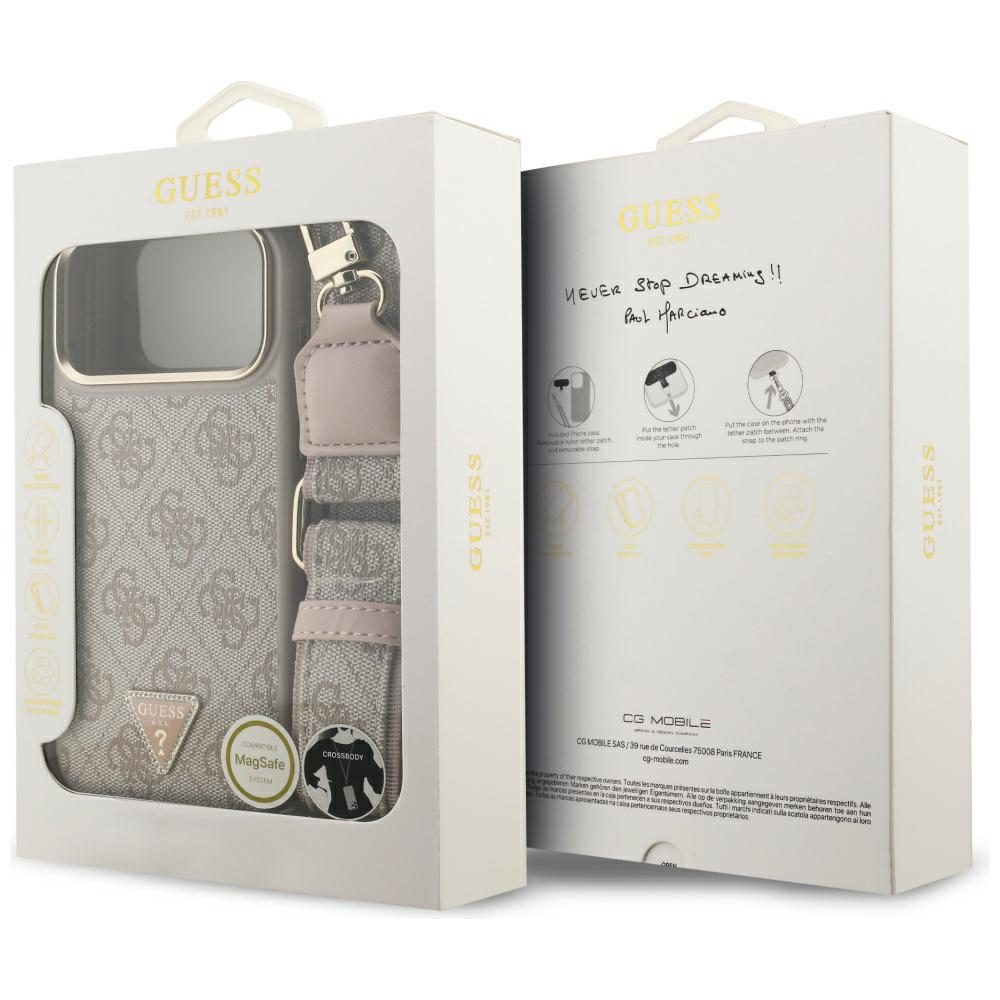 Guess 4G Triangle Logo & Big Strap Metal Buttons MagSafe Case for iPhone 17 Pro Max - Pinkeng