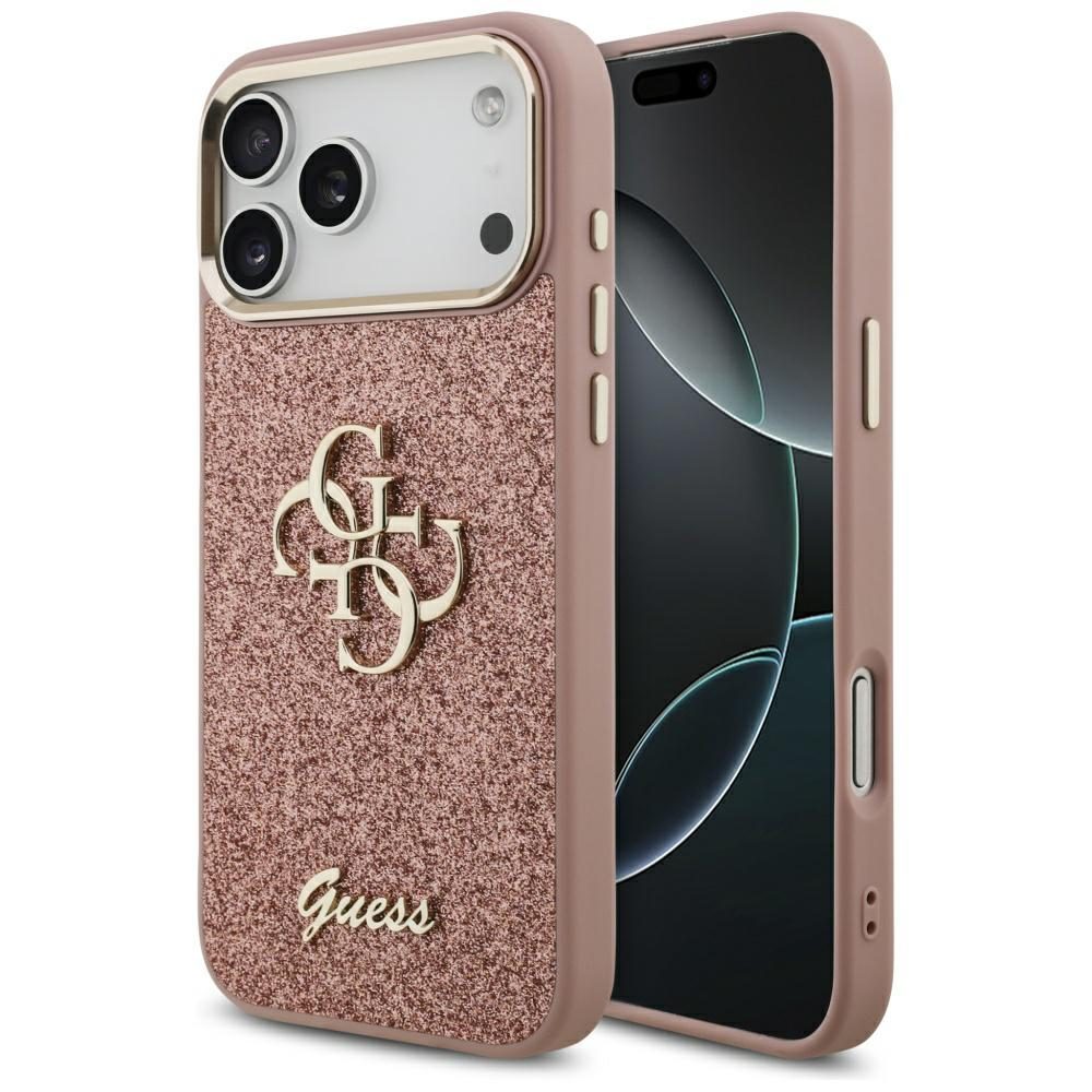 Guess Fixed Glitter Big 4G Metal Frame Case for iPhone 17 Pro Max - Pinkeng