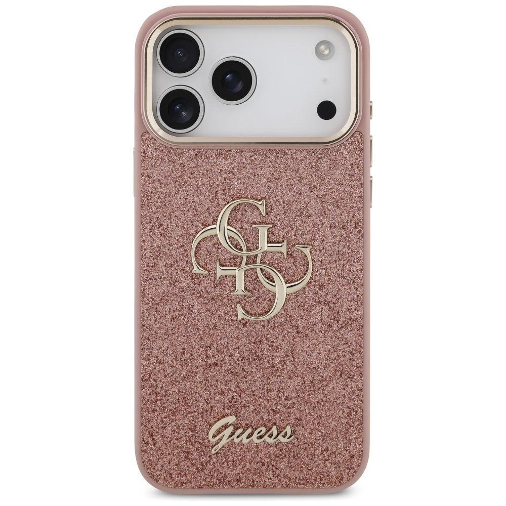 Guess Fixed Glitter Big 4G Metal Frame Case for iPhone 17 Pro Max - Pinkeng