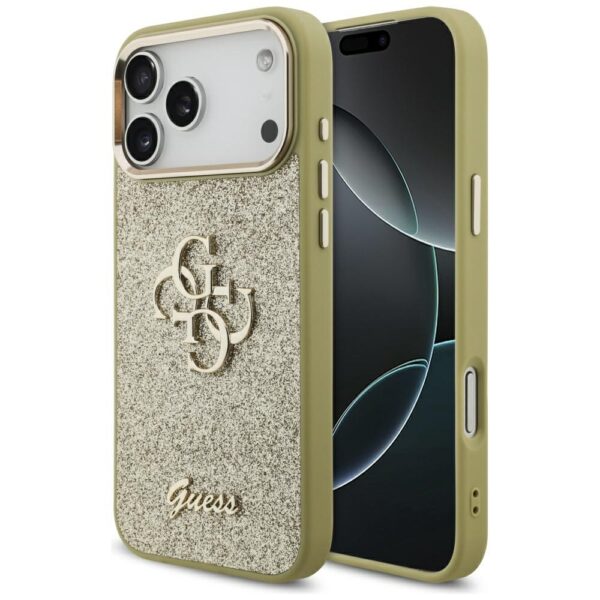 Guess Fixed Glitter Big 4G Metal Frame case for iPhone 17 Pro Max - goldeng