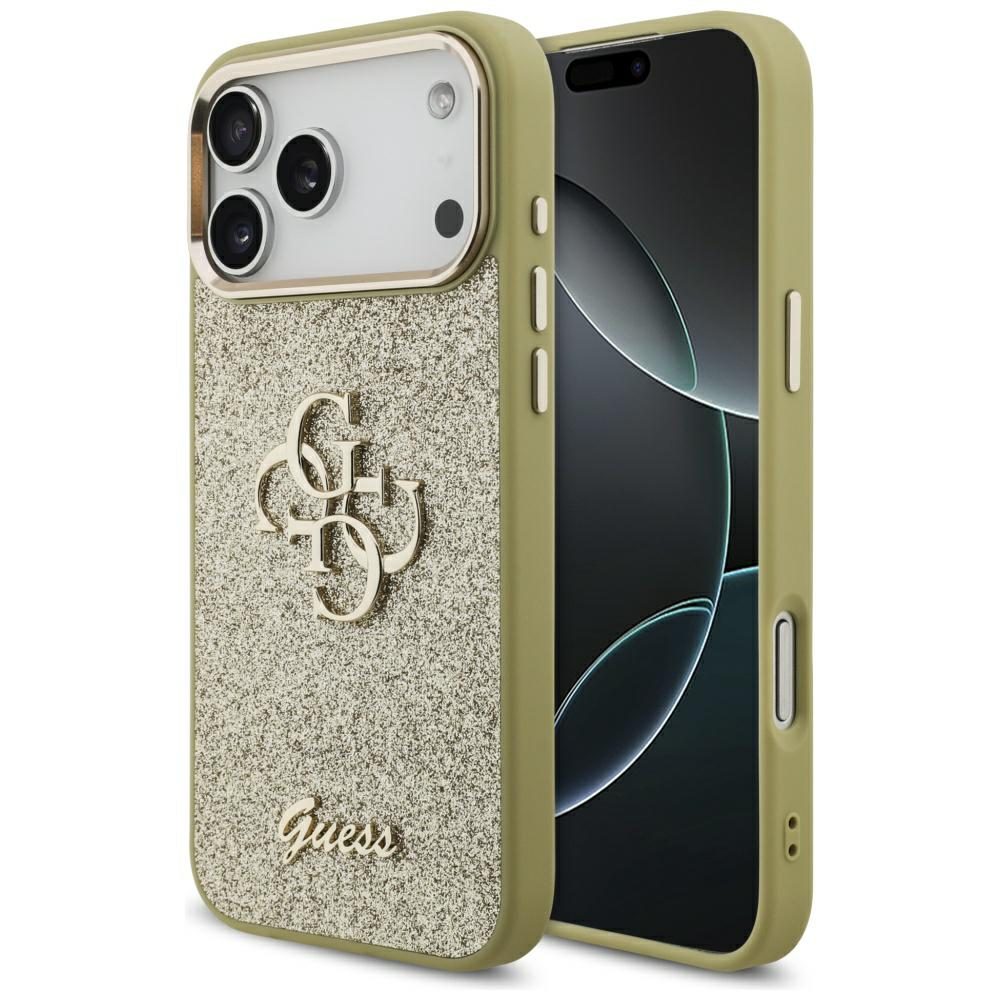 Guess Fixed Glitter Big 4G Metal Frame case for iPhone 17 Pro Max - goldeng