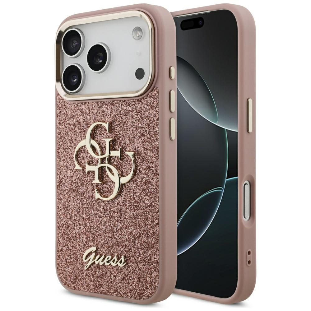 Guess Fixed Glitter Big 4G Metal Frame Case for iPhone 17 Pro - Pinkeng