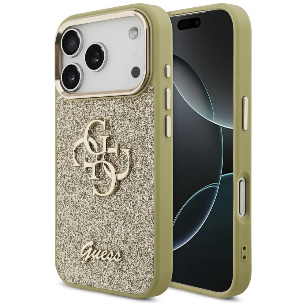 Guess Fixed Glitter Big 4G Metal Frame case for iPhone 17 Pro - goldeng