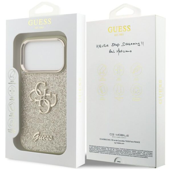 Guess Fixed Glitter Big 4G Metal Frame case for iPhone 17 Pro - goldeng