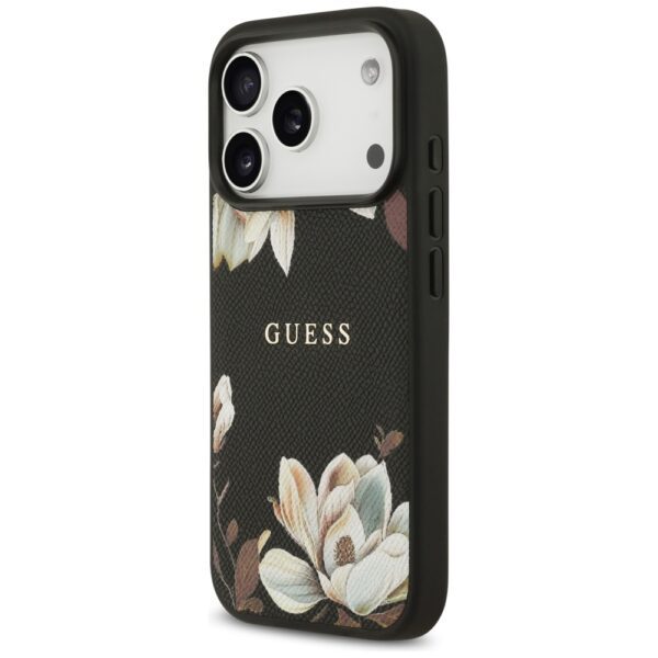 Guess Grained Flowers Classic Logo MagSafe case for iPhone 17 Pro - blackeng