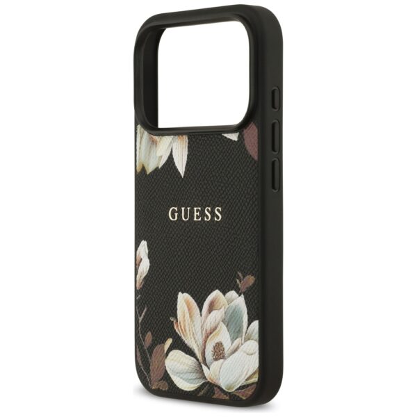 Guess Grained Flowers Classic Logo MagSafe case for iPhone 17 Pro - blackeng
