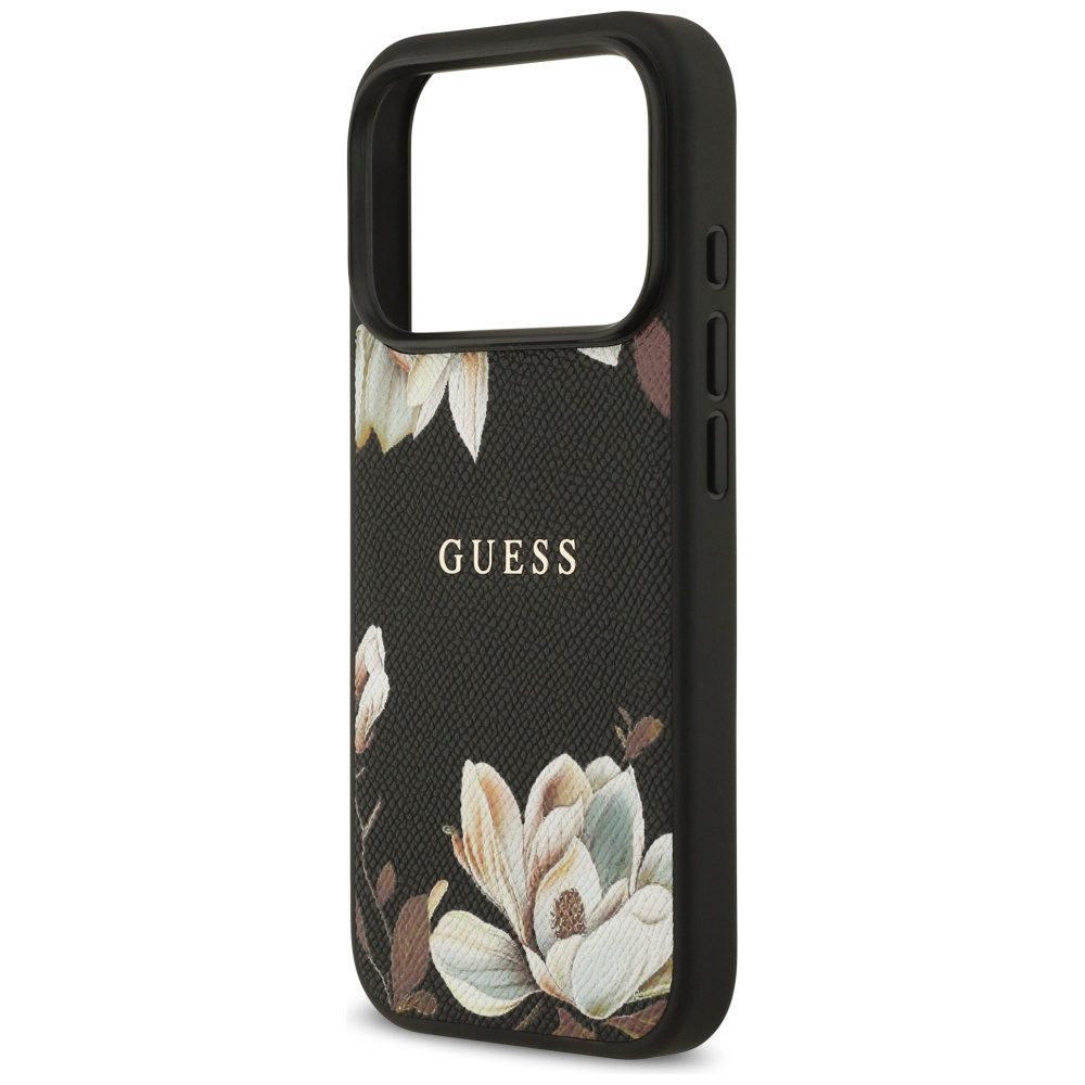 Guess Grained Flowers Classic Logo MagSafe case for iPhone 17 Pro - blackeng