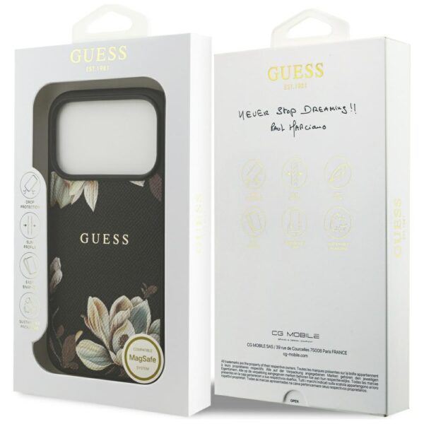 Guess Grained Flowers Classic Logo MagSafe case for iPhone 17 Pro - blackeng