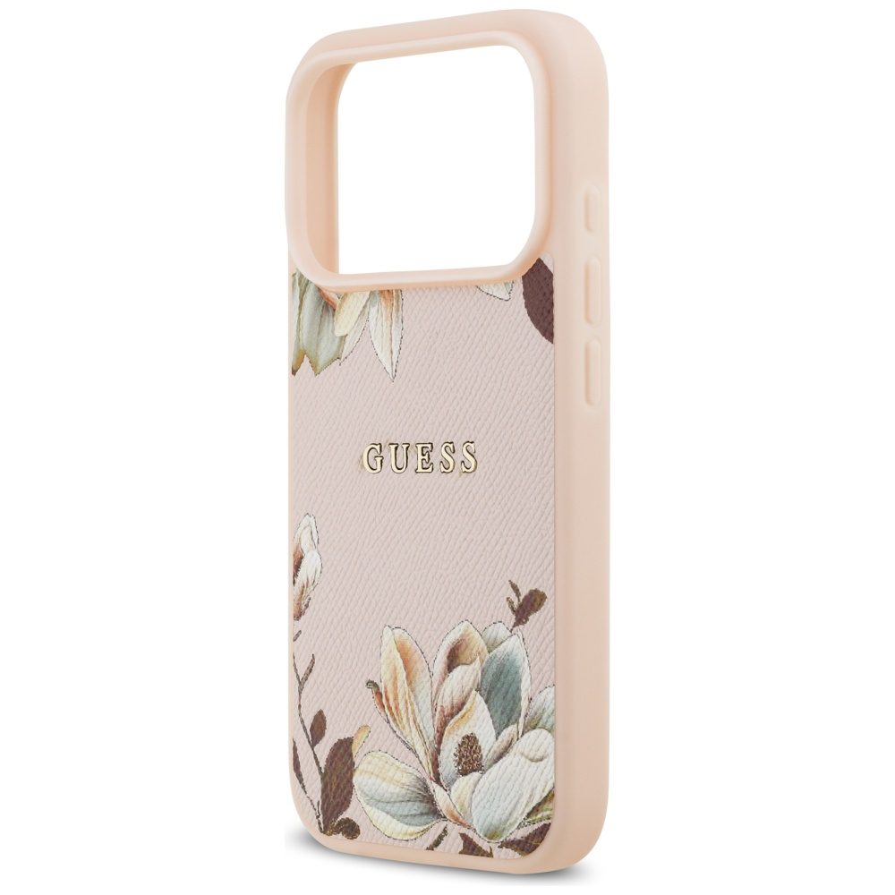 Guess Grained Flowers Classic Logo MagSafe case for iPhone 17 Pro Max - pinkeng