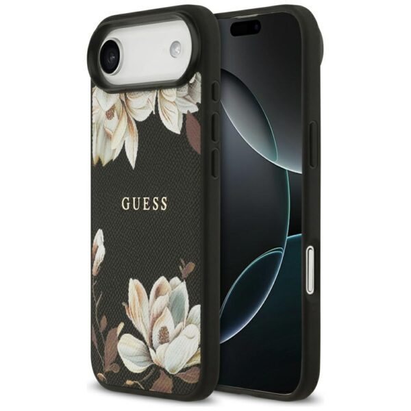 Guess Grained Flowers Classic Logo MagSafe case for iPhone Air - blackeng