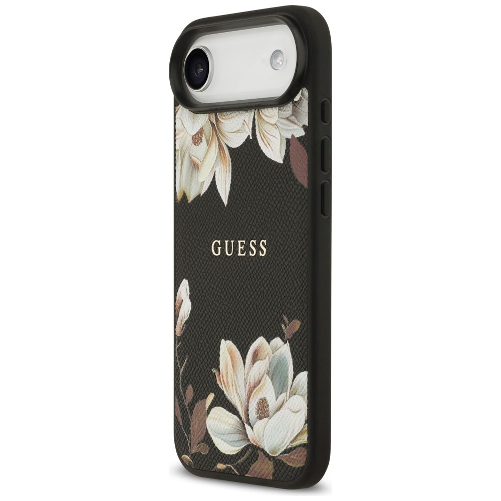 Guess Grained Flowers Classic Logo MagSafe case for iPhone Air - blackeng
