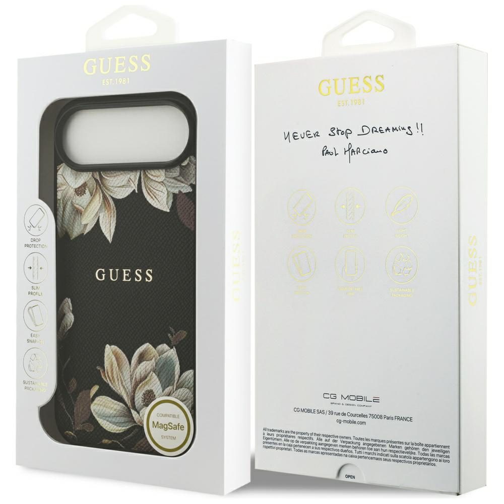 Guess Grained Flowers Classic Logo MagSafe case for iPhone Air - blackeng
