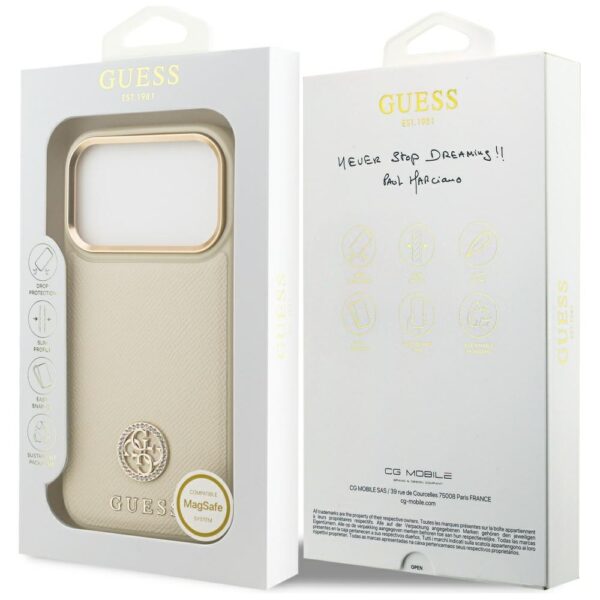 Guess Grained Strass Logo MagSafe case for iPhone 17 Pro - beigeeng
