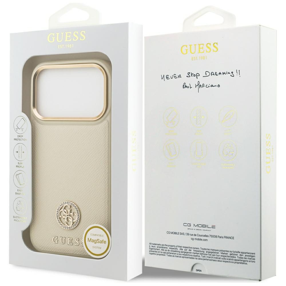 Guess Grained Strass Logo MagSafe case for iPhone 17 Pro - beigeeng