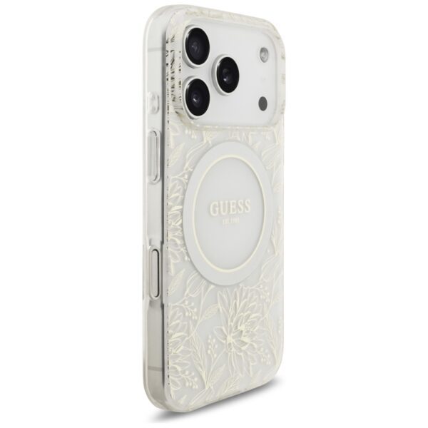 Guess IML Flowers Electro Pearl Strap MagSafe Case for iPhone 17 Pro - Whiteeng