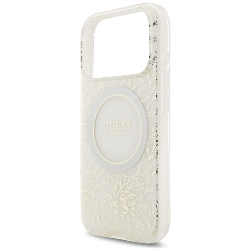 Guess IML Flowers Electro Pearl Strap MagSafe Case for iPhone 17 Pro - Whiteeng