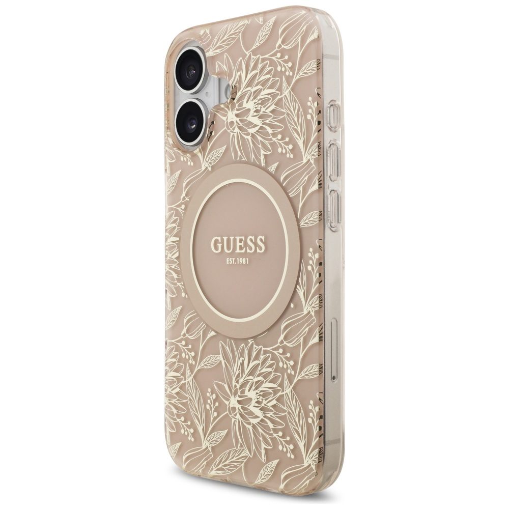 Guess IML Flowers Electro Pearl Strap MagSafe Case for iPhone 17 - Pinkeng