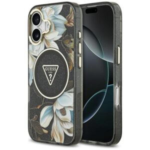 Guess IML Glitter Flowers Triangle MagSafe case for iPhone 17 - blackeng