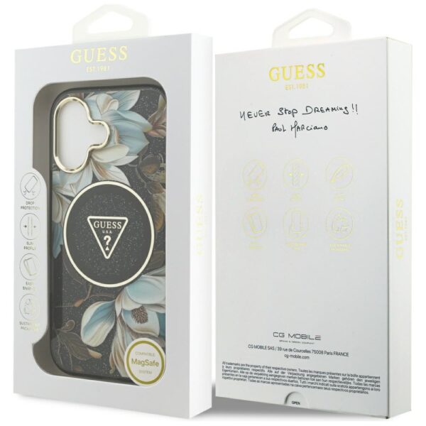 Guess IML Glitter Flowers Triangle MagSafe case for iPhone 17 - blackeng