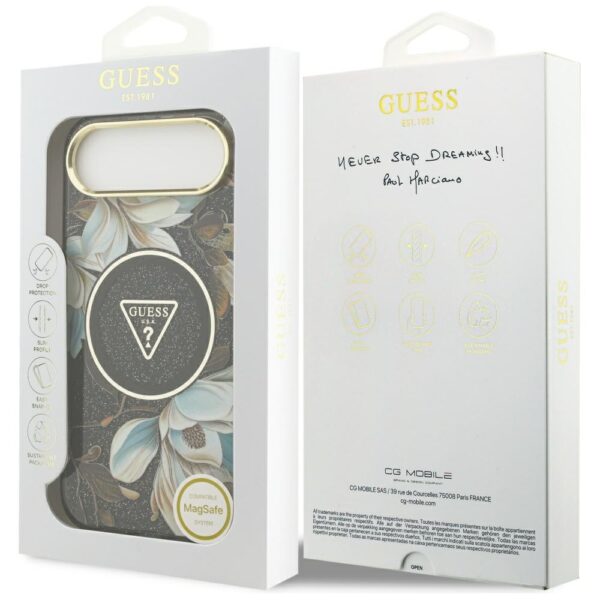 Guess IML Glitter Flowers Triangle MagSafe case for iPhone Air - blackeng