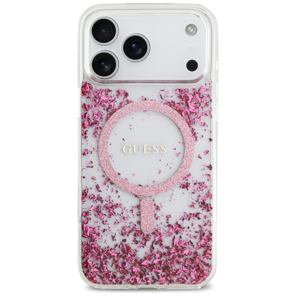 Guess Resin Bottom Glitter MagSafe Case for iPhone 17 Pro Max - Pinkeng