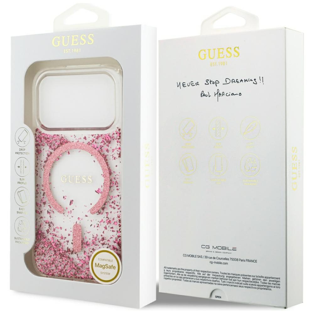 Guess Resin Bottom Glitter MagSafe Case for iPhone 17 Pro - Pinkeng