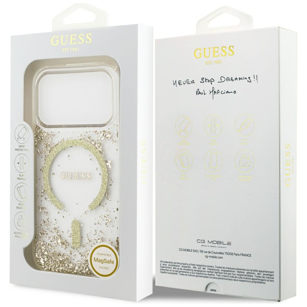 Guess Resin Bottom Glitter MagSafe Case for iPhone 17 Pro - Goldeng