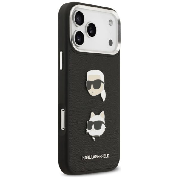 Karl Lagerfeld FW Grained Karl & Choupette Heads Pins & Logo iPhone 17 Pro Max Case - Blackeng