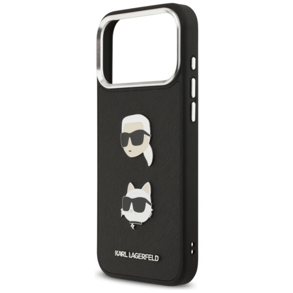 Karl Lagerfeld FW Grained Karl & Choupette Heads Pins & Logo iPhone 17 Pro Max Case - Blackeng