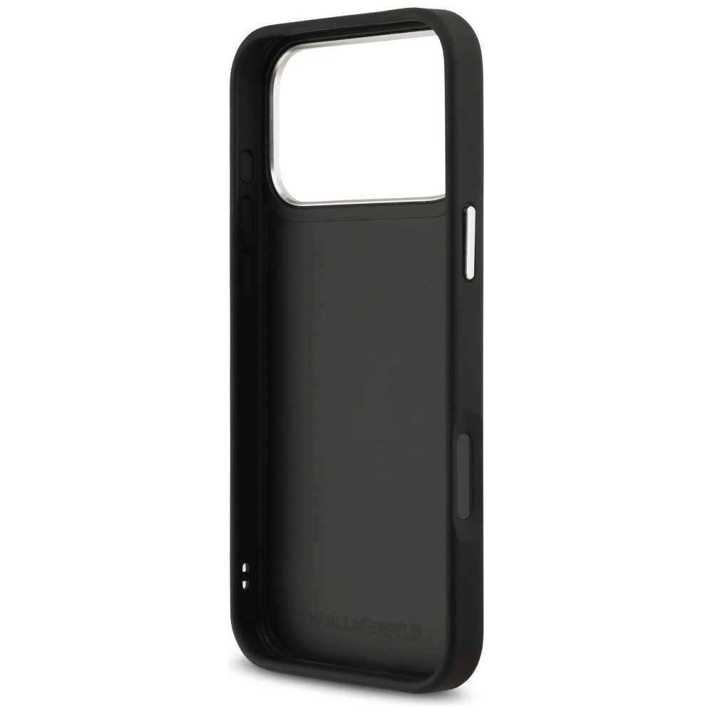 201243_7 Karl Lagerfeld FW Grained Karl & Choupette Heads Pins & Logo iPhone 17 Pro Max Case - Blackeng