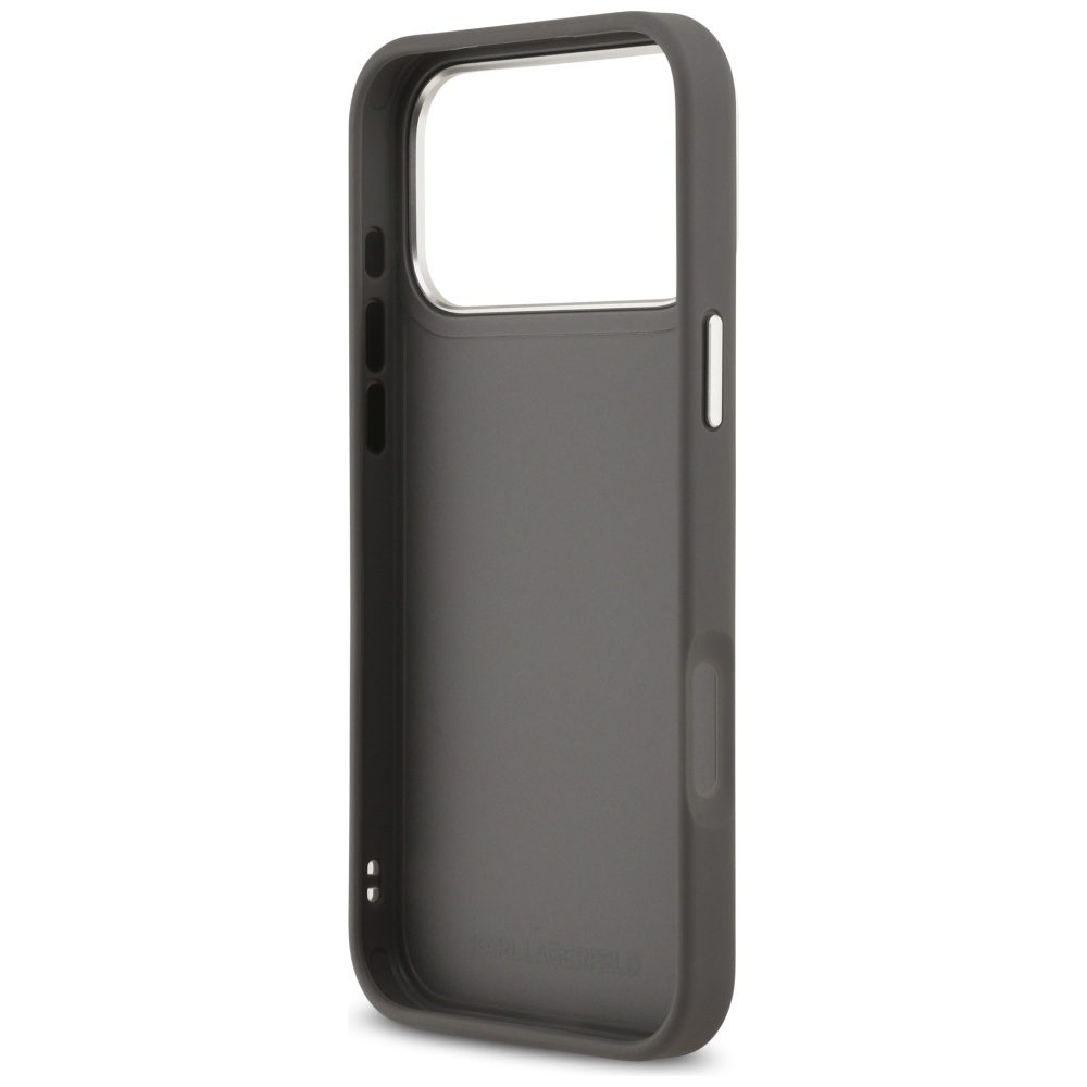 201244_7 Karl Lagerfeld FW Grained Karl & Choupette Heads Pins & Logo iPhone 17 Pro Max Case - Grayeng
