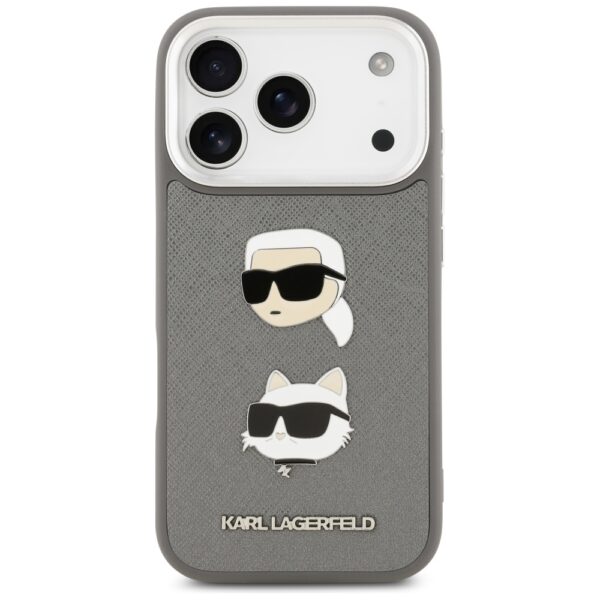 Karl Lagerfeld FW Grained Karl & Choupette Heads Pins & Logo iPhone 17 Pro Case - Grayeng