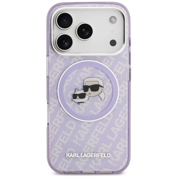 Karl Lagerfeld IML Glitter Karl & Choupette Heads Logo MagSafe Case for iPhone 17 Pro Max - Purpleeng