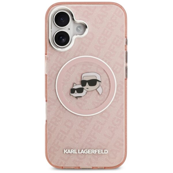 Karl Lagerfeld IML Glitter Karl & Choupette Heads Logo MagSafe iPhone 17 Case - Pinkeng