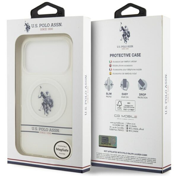 US Polo DH and Bottom Stripe Logo MagSafe Case for iPhone 17 Pro - Whiteeng