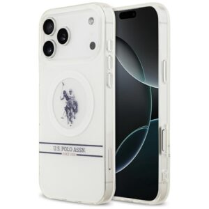 201335_1 US Polo DH and Bottom Stripe Logo MagSafe Case for iPhone 17 Pro Max - Whiteeng