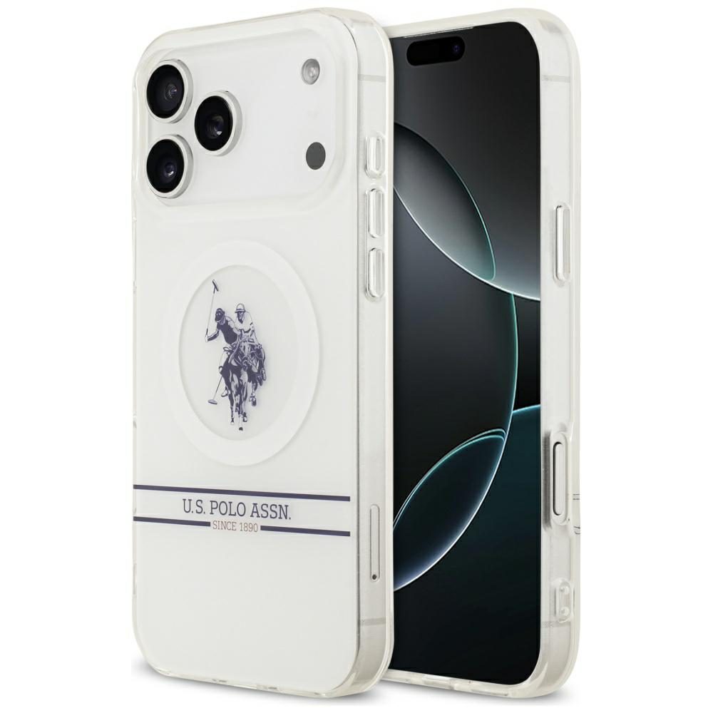 US Polo DH and Bottom Stripe Logo MagSafe Case for iPhone 17 Pro Max - Whiteeng