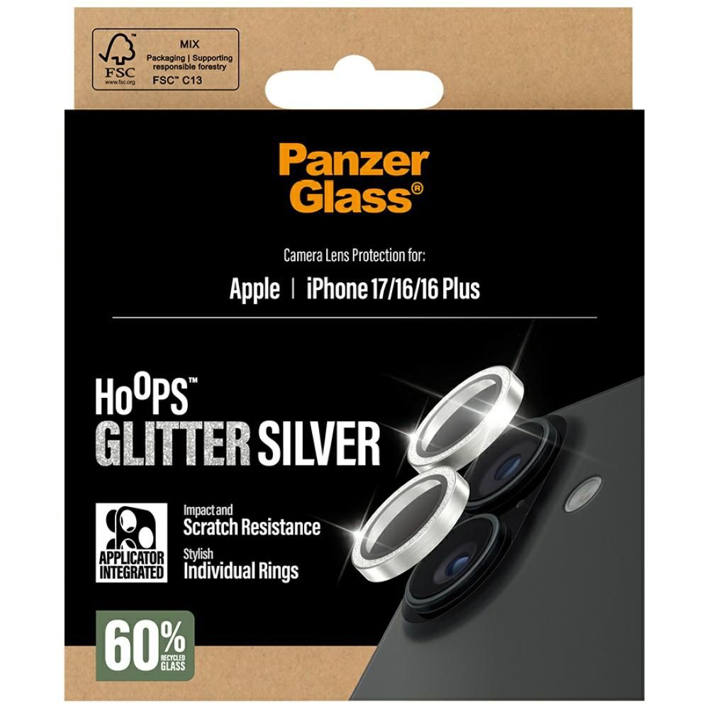 201376_5 PanzerGlass Hoops Glitter Tempered Glass Lens Screen Protector for iPhone 17 / 16 / 16 Plus - Silvereng