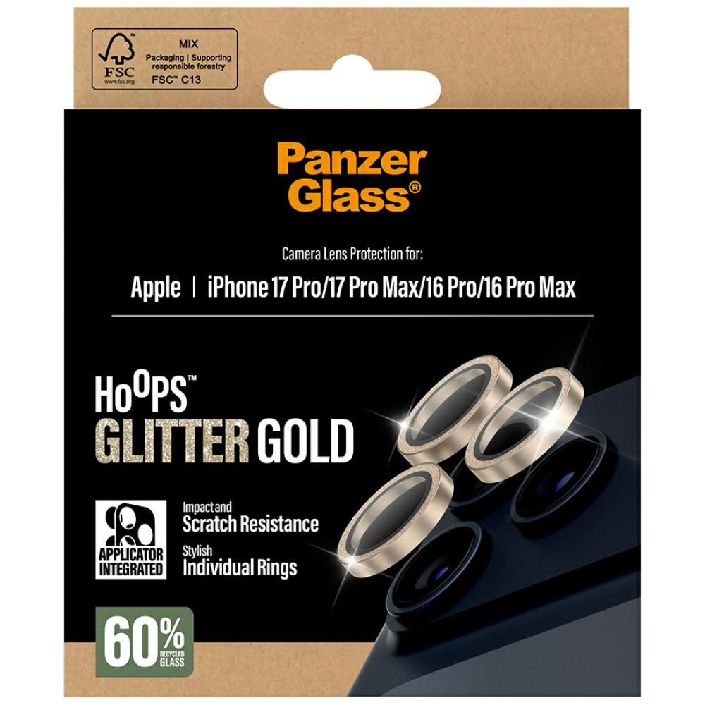 PanzerGlass Hoops Glitter Tempered Glass Lens Screen Protector for iPhone 17 Pro / 17 Pro Max / 16 Pro / 16 Pro Max - Goldeng