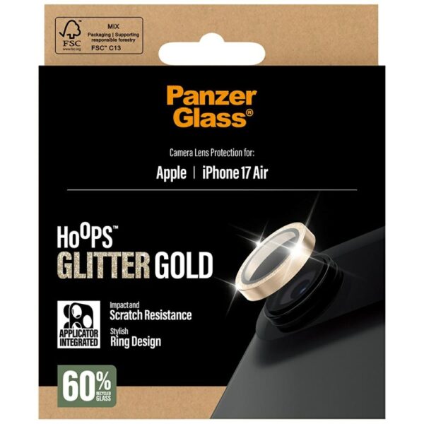 201381_5 PanzerGlass Hoops Glitter Tempered Glass Lens Screen Protector for iPhone Air - Goldeng