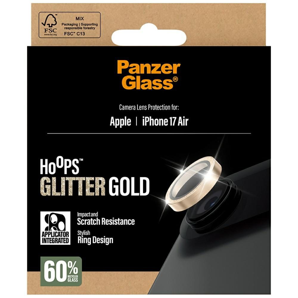201381_5 PanzerGlass Hoops Glitter Tempered Glass Lens Screen Protector for iPhone Air - Goldeng