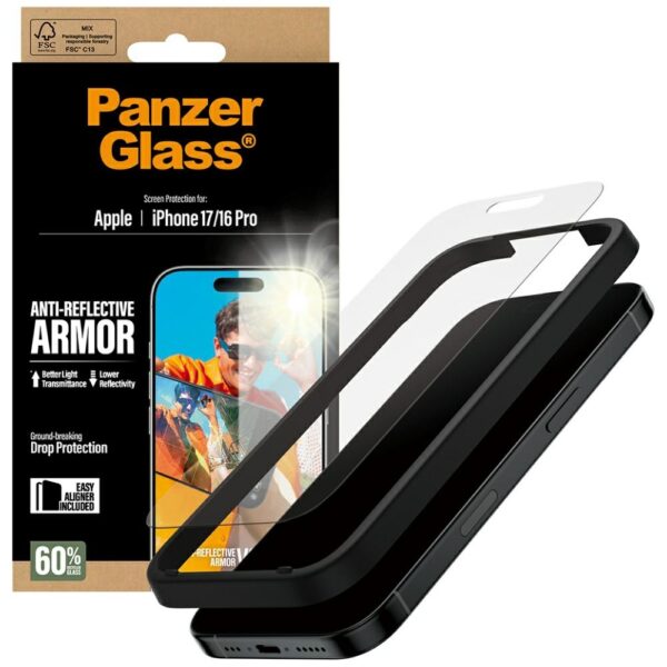 201386_4 PanzerGlass Armor Anti-Reflective EasyAligner Tempered Glass for iPhone 17 / 16 Proeng