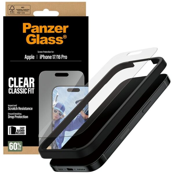 PanzerGlass Classic Fit EasyAligner Tempered Glass for iPhone 17 / 16 Proeng