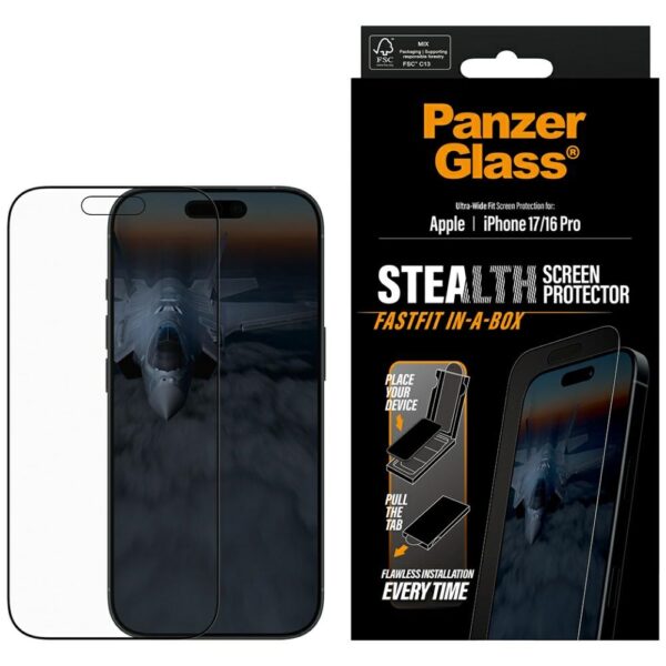 PanzerGlass Stealth Ultra-Wide Fit Fastfit Tempered Glass for iPhone 17 / 16 Proeng