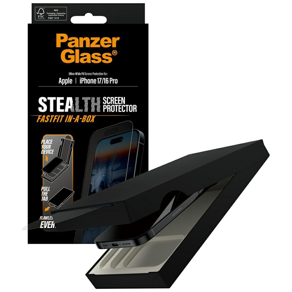 PanzerGlass Stealth Ultra-Wide Fit Fastfit Tempered Glass for iPhone 17 / 16 Proeng