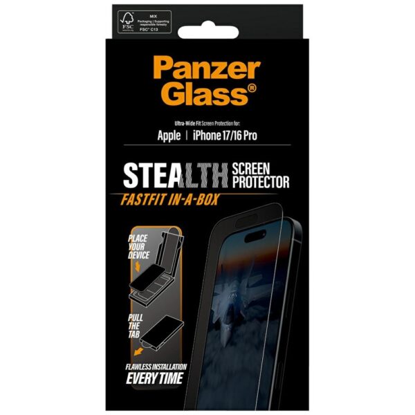 PanzerGlass Stealth Ultra-Wide Fit Fastfit Tempered Glass for iPhone 17 / 16 Proeng