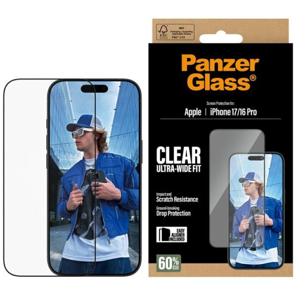 201398_1 PanzerGlass Ultra-Wide Fit EasyAligner Tempered Glass for iPhone 17 / 16 Proeng
