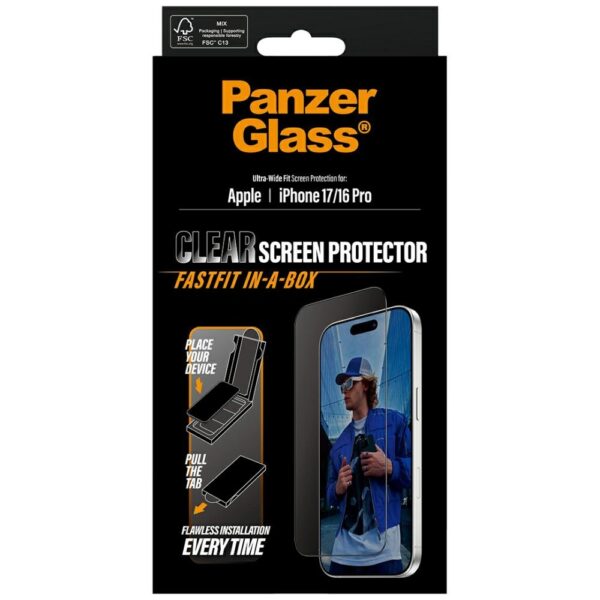 PanzerGlass Ultra-Wide Fit Fastfit Tempered Glass for iPhone 17 / 16 Proeng