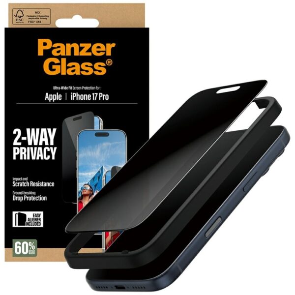 PanzerGlass Ultra-Wide Fit EasyAligner Privacy Glass for iPhone 17 Proeng